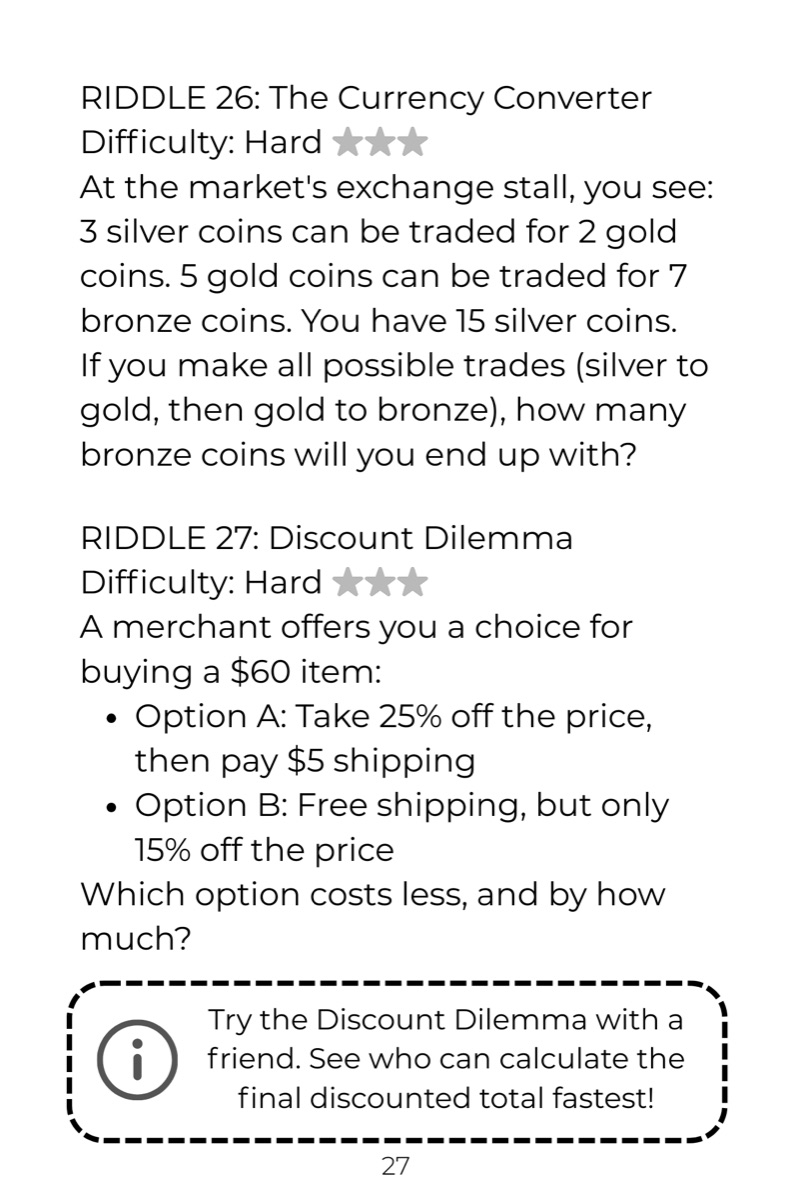 Sample interior page 2 from Math Riddles Adventure for Smart Kids